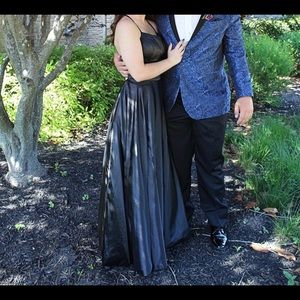 Black Silk Prom Dress;LegSlit;Pockets
